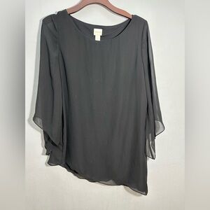 Chico's Sheer Black asymmetrical Blouse/long sleeves for women size 1X